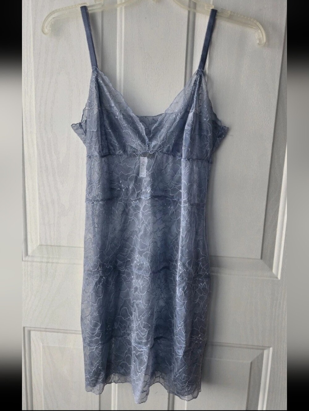 SAMANTHA CHANG Serenity Blue Lace Chic Slip Dress Chemise Night Out Vibe M NWOT